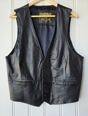 Vintage Hide Park Leather V Neck Waist Coat Vest Mens Medium Biker